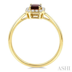6x4 MM Octagonal Shape Garnet and 1/6 Ctw Round Cut Diamond Halo Semi-Precious Ring in 14K Yellow Gold