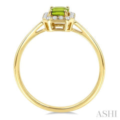 6x4 MM Octagonal Shape Peridot and 1/6 Ctw Round Cut Diamond Halo Semi-Precious Ring in 14K Yellow Gold