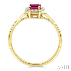 6x4 MM Octagonal Shape Pink Tourmaline and 1/6 Ctw Round Cut Diamond Halo Semi-Precious Ring in 14K Yellow Gold