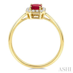 6x4 MM Octagonal Shape Ruby and 1/6 Ctw Round Cut Diamond Halo Precious Ring in 14K Yellow Gold