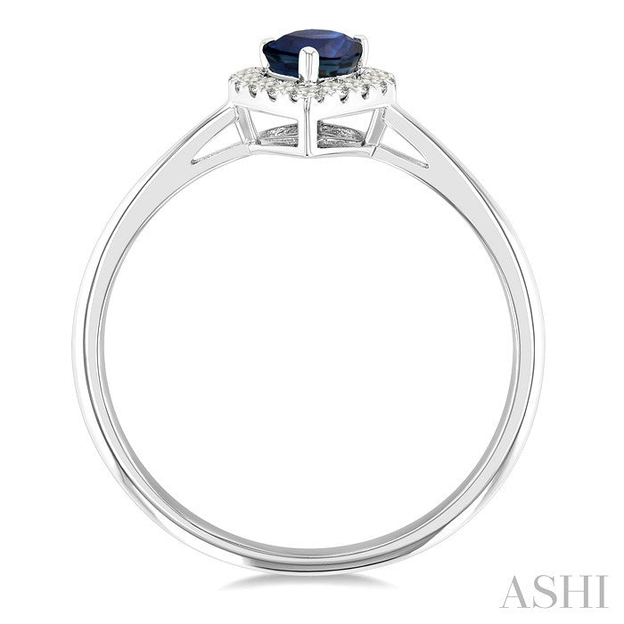6x4 MM Pear Shape Sapphire and 1/6 Ctw Round Cut Diamond Halo Precious Ring in 14K White Gold