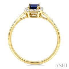 6x4 MM Octagonal Shape Sapphire and 1/6 Ctw Round Cut Diamond Halo Precious Ring in 14K Yellow Gold
