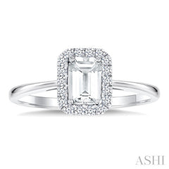 6x4 MM Octagonal Shape White Topaz and 1/6 Ctw Round Cut Diamond Halo Semi-Precious Ring in 14K White Gold