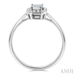 6x4 MM Octagonal Shape White Topaz and 1/6 Ctw Round Cut Diamond Halo Semi-Precious Ring in 14K White Gold
