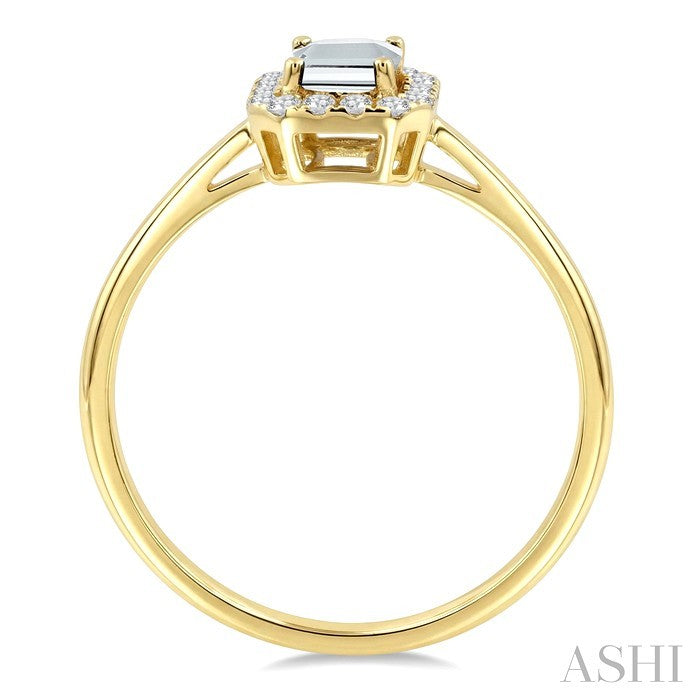 6x4 MM Octagonal Shape White Topaz and 1/6 Ctw Round Cut Diamond Halo Semi-Precious Ring in 14K Yellow Gold