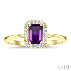 6x4 MM Octagonal Shape Amethyst and 1/6 Ctw Round Cut Diamond Halo Semi-Precious Ring in 10K Yellow Gold