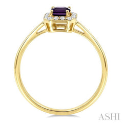 6x4 MM Octagonal Shape Amethyst and 1/6 Ctw Round Cut Diamond Halo Semi-Precious Ring in 10K Yellow Gold
