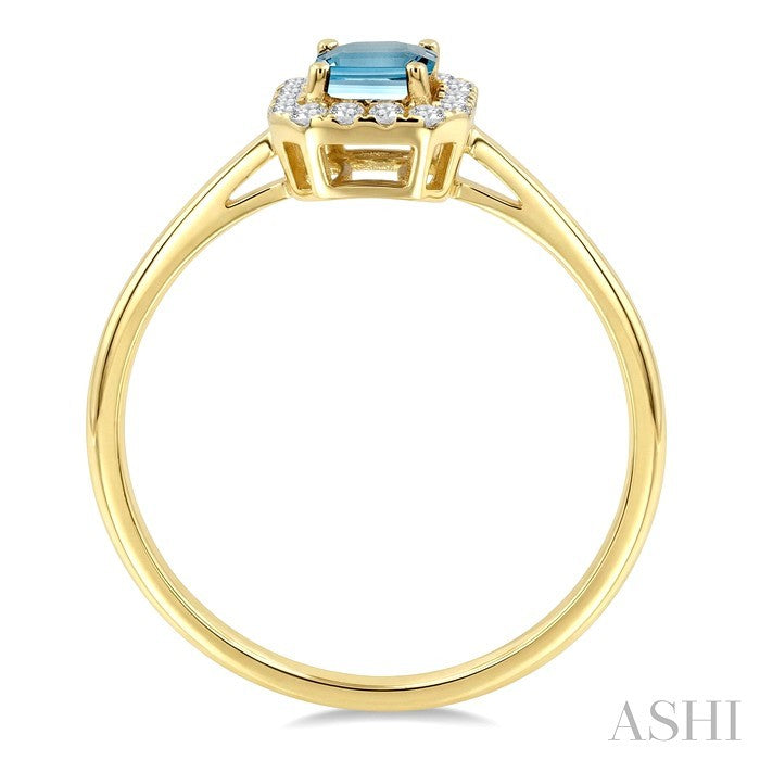 6x4 MM Octagonal Shape Aquamarine and 1/6 Ctw Round Cut Diamond Halo Semi-Precious Ring in 10K Yellow Gold