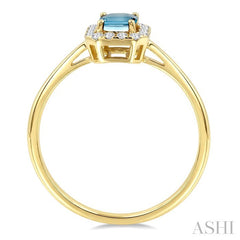 6x4 MM Octagonal Shape Aquamarine and 1/6 Ctw Round Cut Diamond Halo Semi-Precious Ring in 10K Yellow Gold