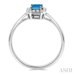 6x4 MM Octagonal Shape Blue Topaz and 1/6 Ctw Round Cut Diamond Halo Semi-Precious Ring in 10K White Gold