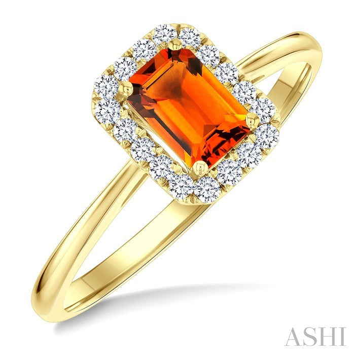 6x4 MM Octagonal Shape Citrine and 1/6 Ctw Round Cut Diamond Halo Semi-Precious Ring in 10K Yellow Gold
