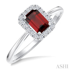 6x4 MM Octagonal Shape Garnet and 1/6 Ctw Round Cut Diamond Halo Semi-Precious Ring in 10K White Gold