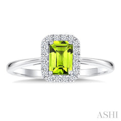 6x4 MM Octagonal Shape Peridot and 1/6 Ctw Round Cut Diamond Halo Semi-Precious Ring in 10K White Gold
