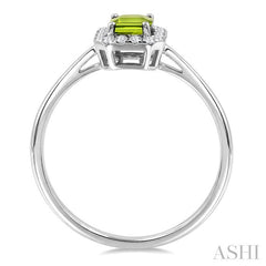 6x4 MM Octagonal Shape Peridot and 1/6 Ctw Round Cut Diamond Halo Semi-Precious Ring in 10K White Gold