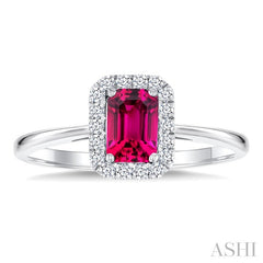 6x4 MM Octagonal Shape Pink Tourmaline and 1/6 Ctw Round Cut Diamond Halo Semi-Precious Ring in 10K White Gold