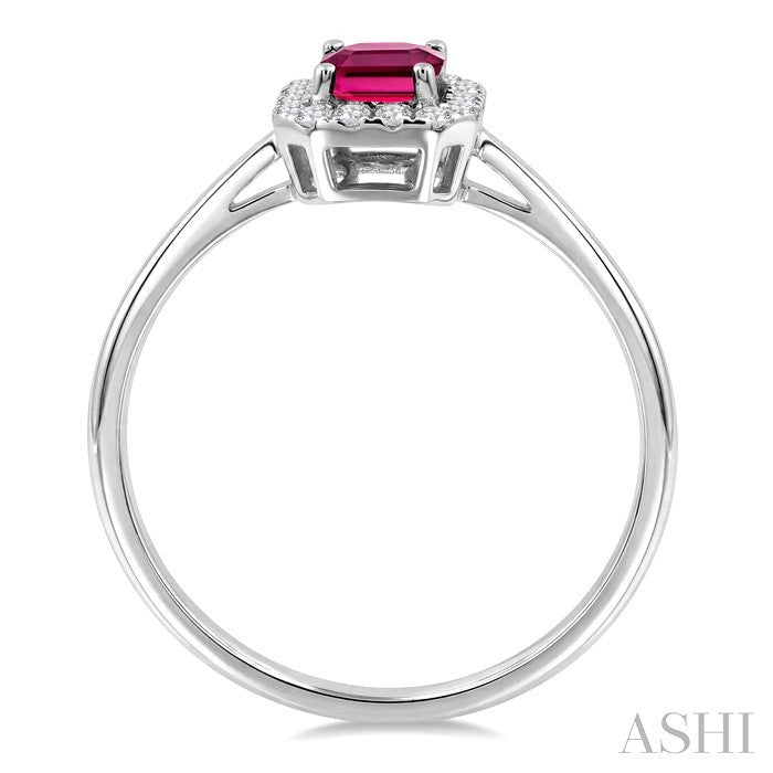 6x4 MM Octagonal Shape Pink Tourmaline and 1/6 Ctw Round Cut Diamond Halo Semi-Precious Ring in 10K White Gold