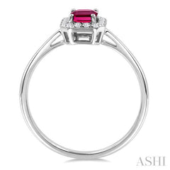 6x4 MM Octagonal Shape Pink Tourmaline and 1/6 Ctw Round Cut Diamond Halo Semi-Precious Ring in 10K White Gold