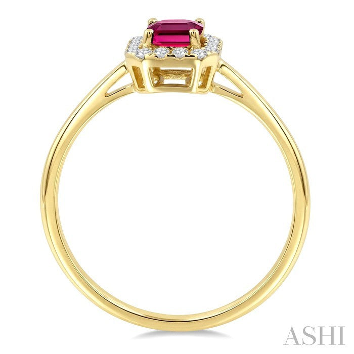 6x4 MM Octagonal Shape Pink Tourmaline and 1/6 Ctw Round Cut Diamond Halo Semi-Precious Ring in 10K Yellow Gold