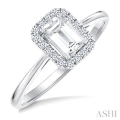 6x4 MM Octagonal Shape White Topaz and 1/6 Ctw Round Cut Diamond Halo Semi-Precious Ring in 10K White Gold