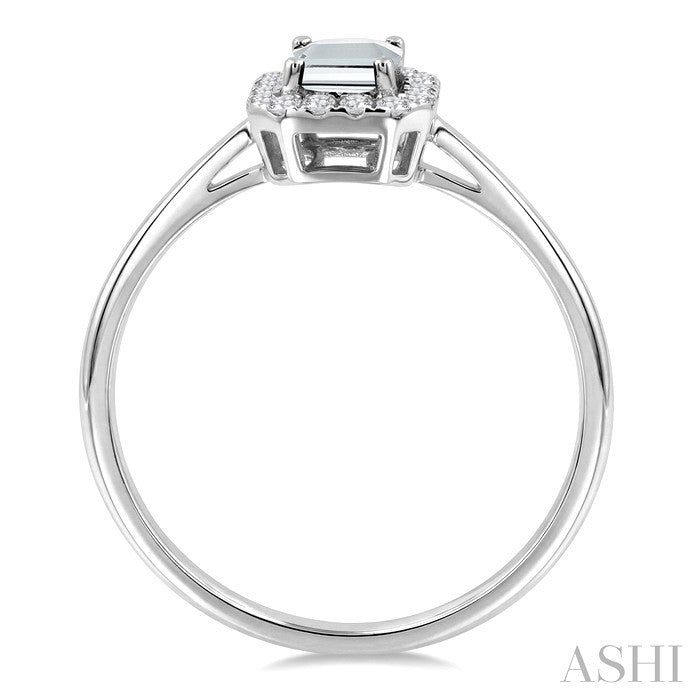 6x4 MM Octagonal Shape White Topaz and 1/6 Ctw Round Cut Diamond Halo Semi-Precious Ring in 10K White Gold