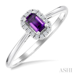5x3 MM Octagonal Shape Amethyst and 1/20 Ctw Round Cut Diamond Halo Semi-Precious Ring in 14K White Gold