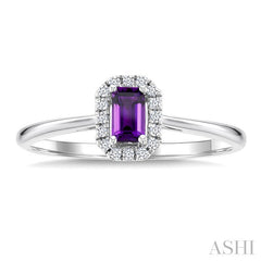 5x3 MM Octagonal Shape Amethyst and 1/20 Ctw Round Cut Diamond Halo Semi-Precious Ring in 14K White Gold