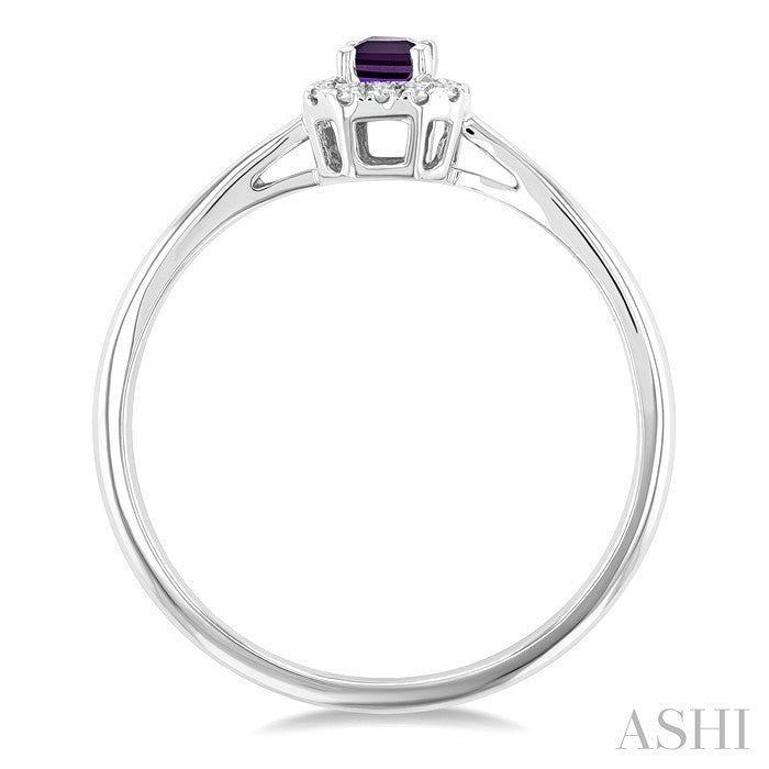 5x3 MM Octagonal Shape Amethyst and 1/20 Ctw Round Cut Diamond Halo Semi-Precious Ring in 14K White Gold
