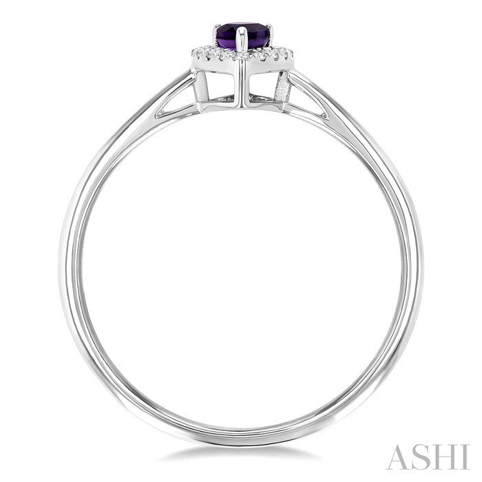 5x3 MM Pear Shape Amethyst and 1/20 Ctw Round Cut Diamond Halo Semi-Precious Ring in 14K White Gold