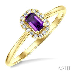 5x3 MM Octagonal Shape Amethyst and 1/20 Ctw Round Cut Diamond Halo Semi-Precious Ring in 14K Yellow Gold