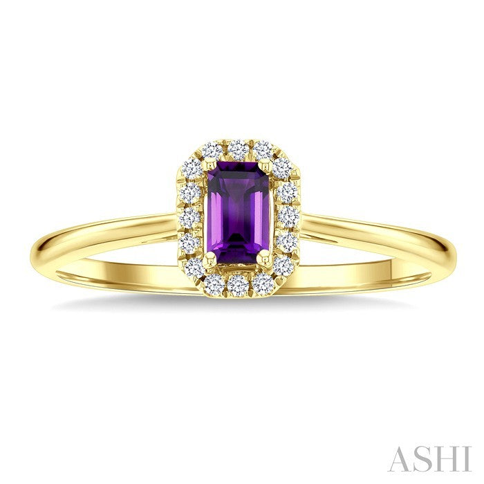 5x3 MM Octagonal Shape Amethyst and 1/20 Ctw Round Cut Diamond Halo Semi-Precious Ring in 14K Yellow Gold