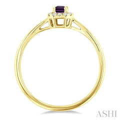 5x3 MM Octagonal Shape Amethyst and 1/20 Ctw Round Cut Diamond Halo Semi-Precious Ring in 14K Yellow Gold