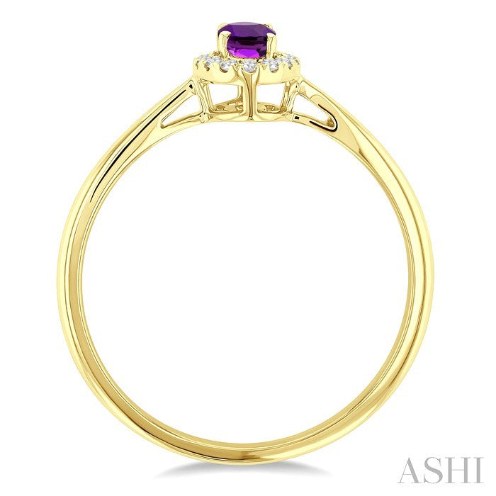 5x3 MM Oval Shape Amethyst and 1/20 Ctw Round Cut Diamond Halo Semi-Precious Ring in 14K Yellow Gold