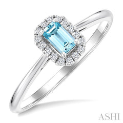 5x3 MM Octagonal Shape Aquamarine and 1/20 Ctw Round Cut Diamond Halo Semi-Precious Ring in 14K White Gold