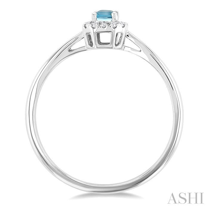 5x3 MM Octagonal Shape Aquamarine and 1/20 Ctw Round Cut Diamond Halo Semi-Precious Ring in 14K White Gold