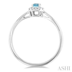 5x3 MM Octagonal Shape Aquamarine and 1/20 Ctw Round Cut Diamond Halo Semi-Precious Ring in 14K White Gold