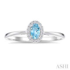 5x3 MM Oval Shape Aquamarine and 1/20 Ctw Round Cut Diamond Halo Semi-Precious Ring in 14K White Gold