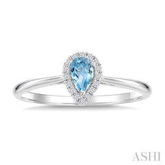 5x3 MM Pear Shape Aquamarine and 1/20 Ctw Round Cut Diamond Halo Semi-Precious Ring in 14K White Gold