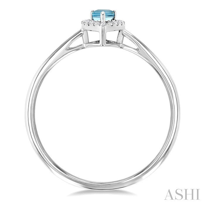 5x3 MM Pear Shape Aquamarine and 1/20 Ctw Round Cut Diamond Halo Semi-Precious Ring in 14K White Gold