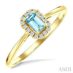 5x3 MM Octagonal Shape Aquamarine and 1/20 Ctw Round Cut Diamond Halo Semi-Precious Ring in 14K Yellow Gold