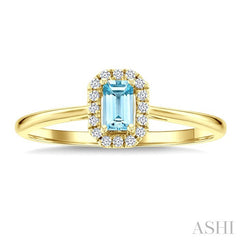 5x3 MM Octagonal Shape Aquamarine and 1/20 Ctw Round Cut Diamond Halo Semi-Precious Ring in 14K Yellow Gold