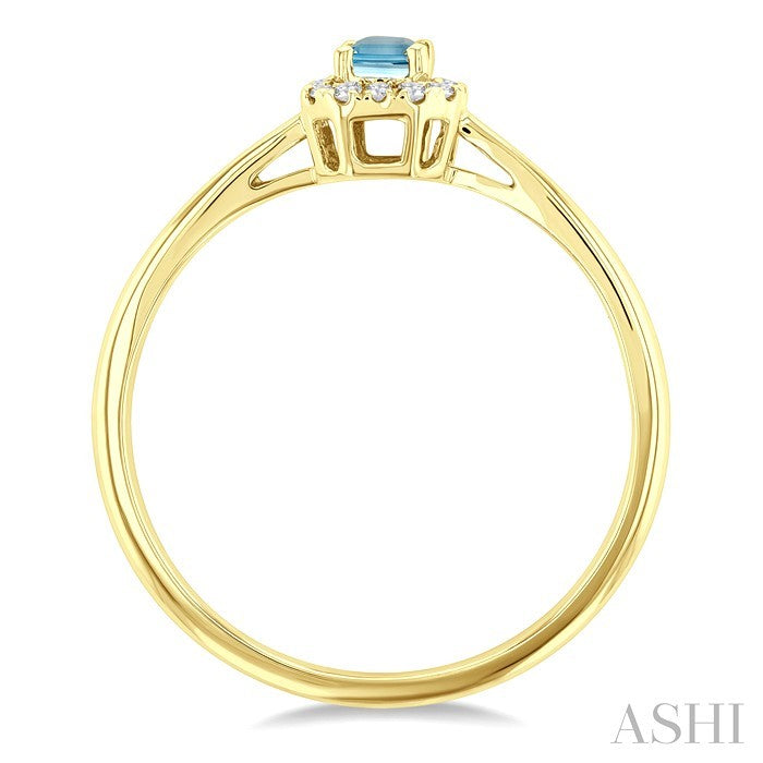 5x3 MM Octagonal Shape Aquamarine and 1/20 Ctw Round Cut Diamond Halo Semi-Precious Ring in 14K Yellow Gold