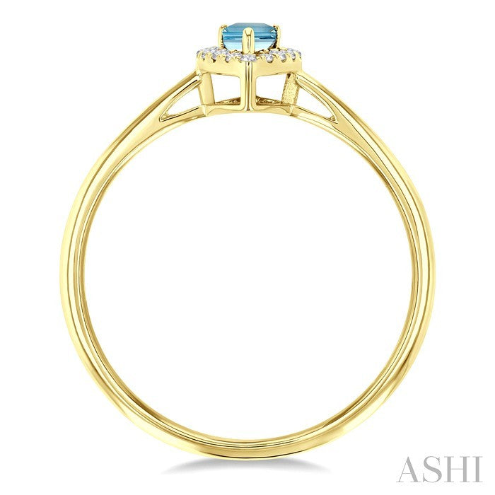 5x3 MM Pear Shape Aquamarine and 1/20 Ctw Round Cut Diamond Halo Semi-Precious Ring in 14K Yellow Gold