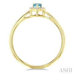 5x3 MM Pear Shape Aquamarine and 1/20 Ctw Round Cut Diamond Halo Semi-Precious Ring in 14K Yellow Gold