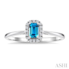 5x3 MM Octagonal Shape Blue Topaz and 1/20 Ctw Round Cut Diamond Halo Semi-Precious Ring in 14K White Gold