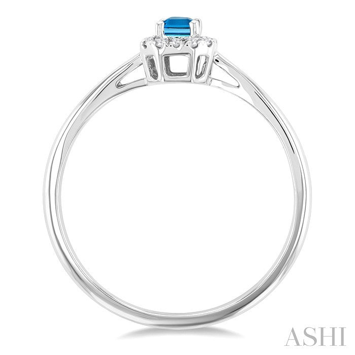 5x3 MM Octagonal Shape Blue Topaz and 1/20 Ctw Round Cut Diamond Halo Semi-Precious Ring in 14K White Gold