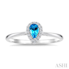 5x3 MM Pear Shape Blue Topaz and 1/20 Ctw Round Cut Diamond Halo Semi-Precious Ring in 14K White Gold
