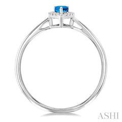 5x3 MM Pear Shape Blue Topaz and 1/20 Ctw Round Cut Diamond Halo Semi-Precious Ring in 14K White Gold