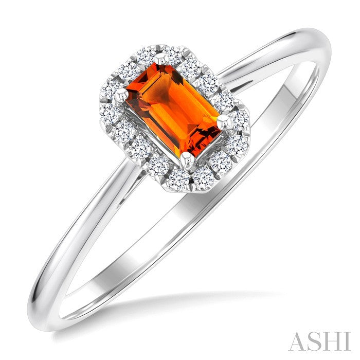 5x3 MM Octagonal Shape Citrine and 1/20 Ctw Round Cut Diamond Halo Semi-Precious Ring in 14K White Gold