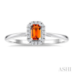 5x3 MM Octagonal Shape Citrine and 1/20 Ctw Round Cut Diamond Halo Semi-Precious Ring in 14K White Gold