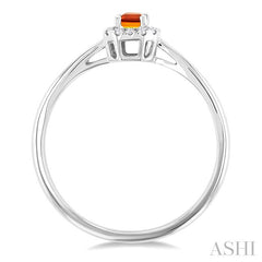 5x3 MM Octagonal Shape Citrine and 1/20 Ctw Round Cut Diamond Halo Semi-Precious Ring in 14K White Gold